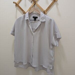 Grey Short Sleeve Button-Up Blouse